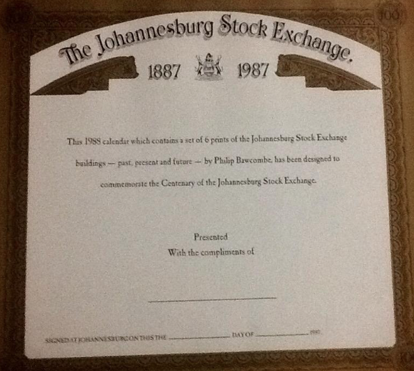 Johannesburg Stock Exchange Centenary Calendar png The Heritage Portal